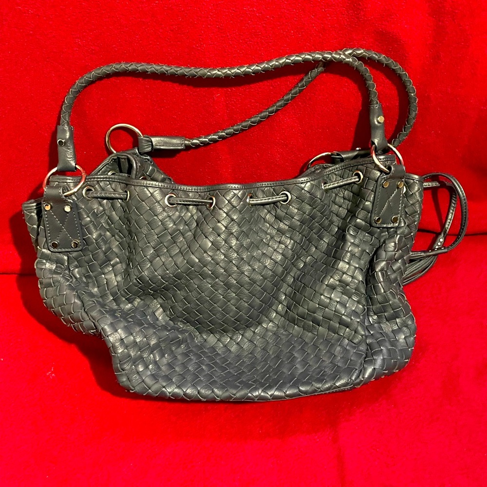 Adrienne Vittadini Braided Black Leather Bag